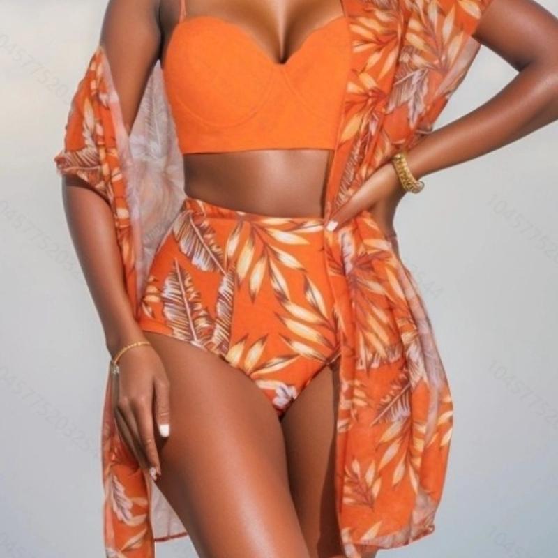 2026 Island Vacation Skinny Swimsuit Women's Printed Bikini Three-piece Set