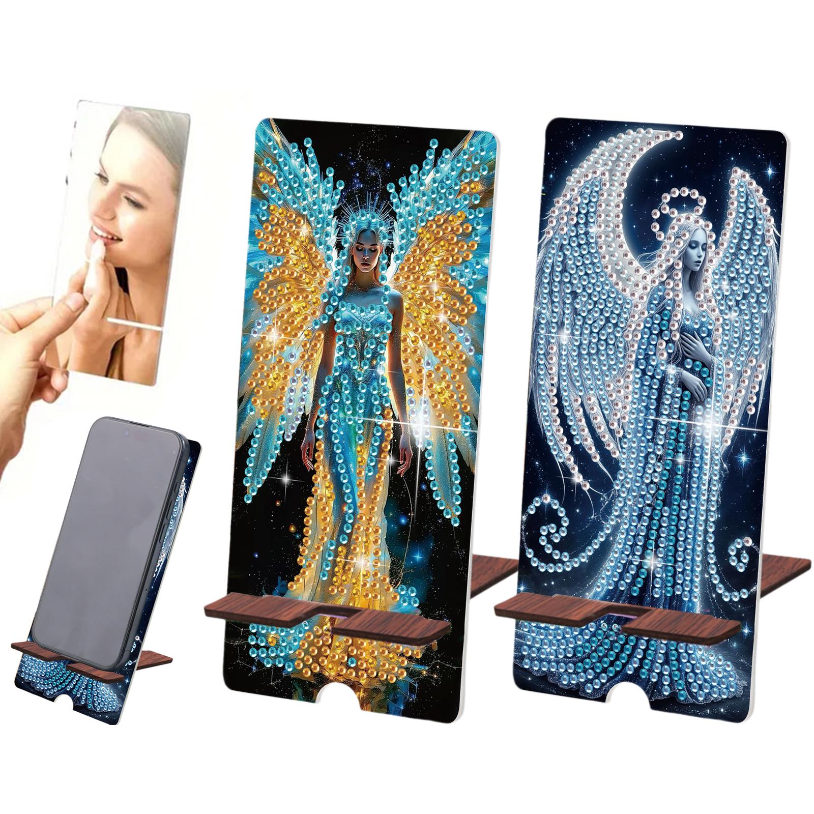 

2-Pack Acrylic Diamond Art Kits Phone Holder And Mirror 5D Diamond Art Phone Holder for Adults Creative DIY Craft Gift Set