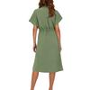 Women's Casual Button Down Shirt Dress with Waist Tie and Short Sleeves Midi Length Relaxed Fit Lightweight Fabric
