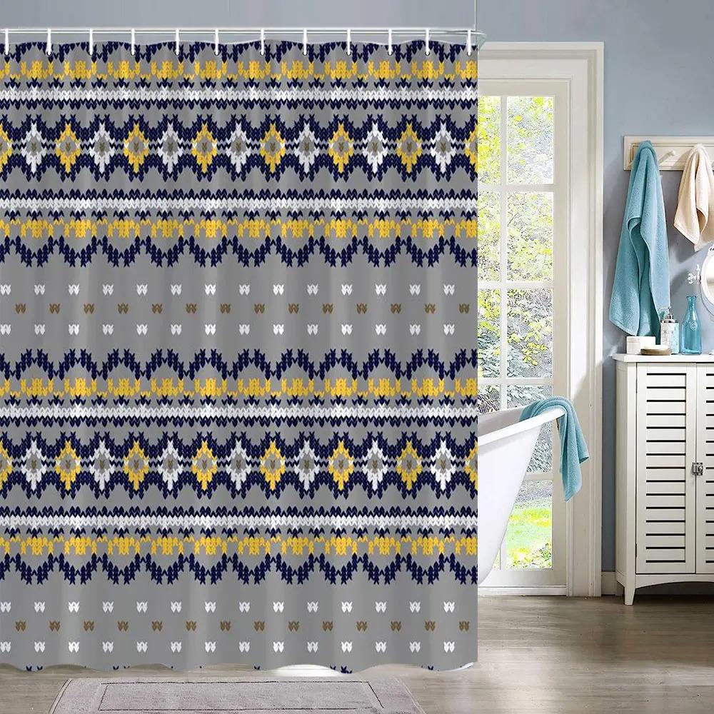 Vintage Abstrakte Geometrische Linien Badezimmervorhang Aztec Duschvorhang Bohemian Heim Badezimmer Dekor Polyester Duschvorhänge