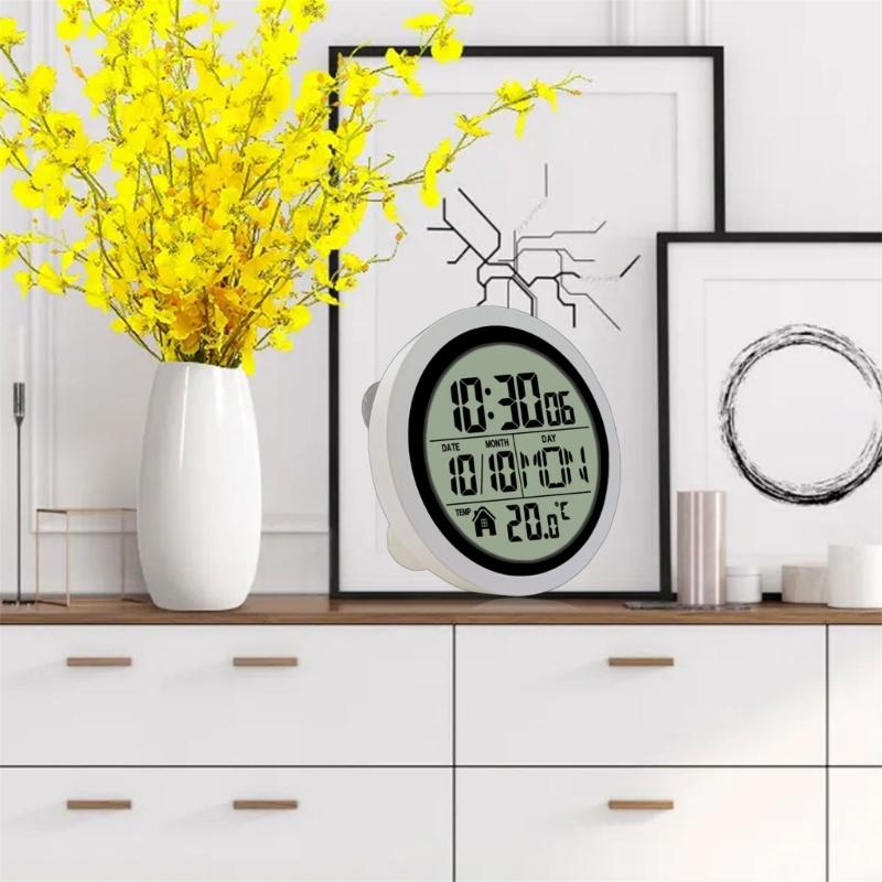 Large Digital Wall Clock with Date Day Temperature Battery Operated Bathroom Clock Shower Clock with Suction Cup Gift