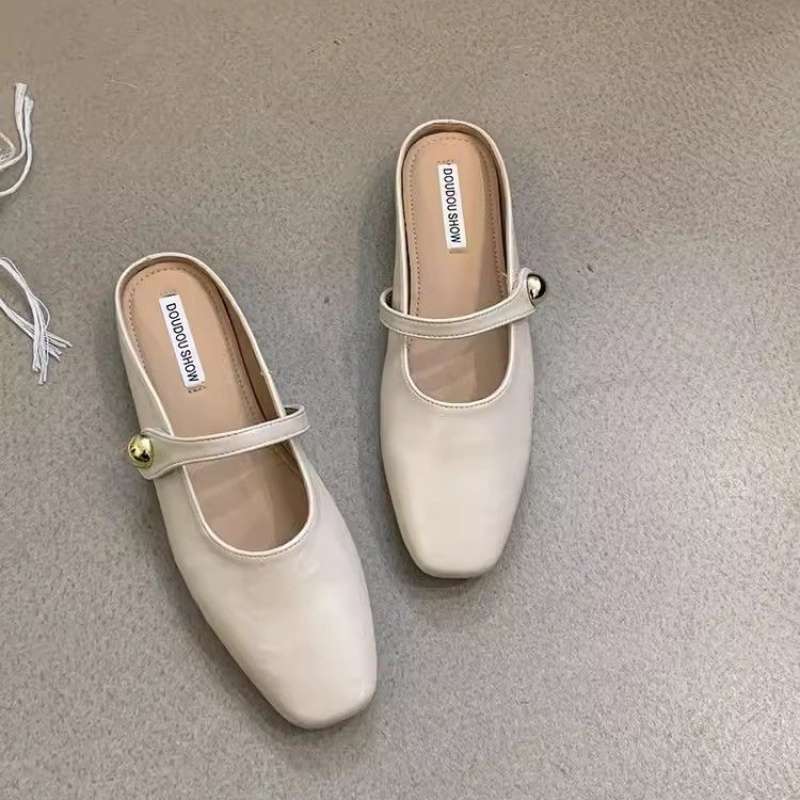 Flat-bottomed bag head half slippers women's summer wear 2025 new one-pedal silver single shoes pregnant women cool slippers Muller shoes