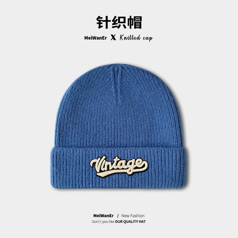 Hat Female Winter Japanese Simple Versatile Wool Hat Student Couple Cold Hat Warm Letter Knitted Hat Male