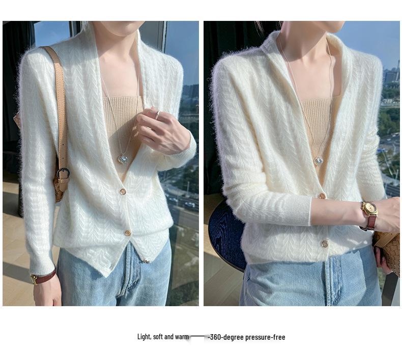 Women's High-End Slim Fit Wool Cardigan Sweater with Scarf Collar