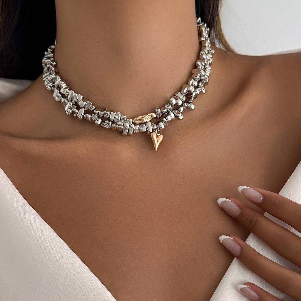 Punk 2 Pcs/Set Plastic CCB Beads Chain Necklace for Women Vintage Small Heart Choker Necklace Simple Fashion Jewelry Gift