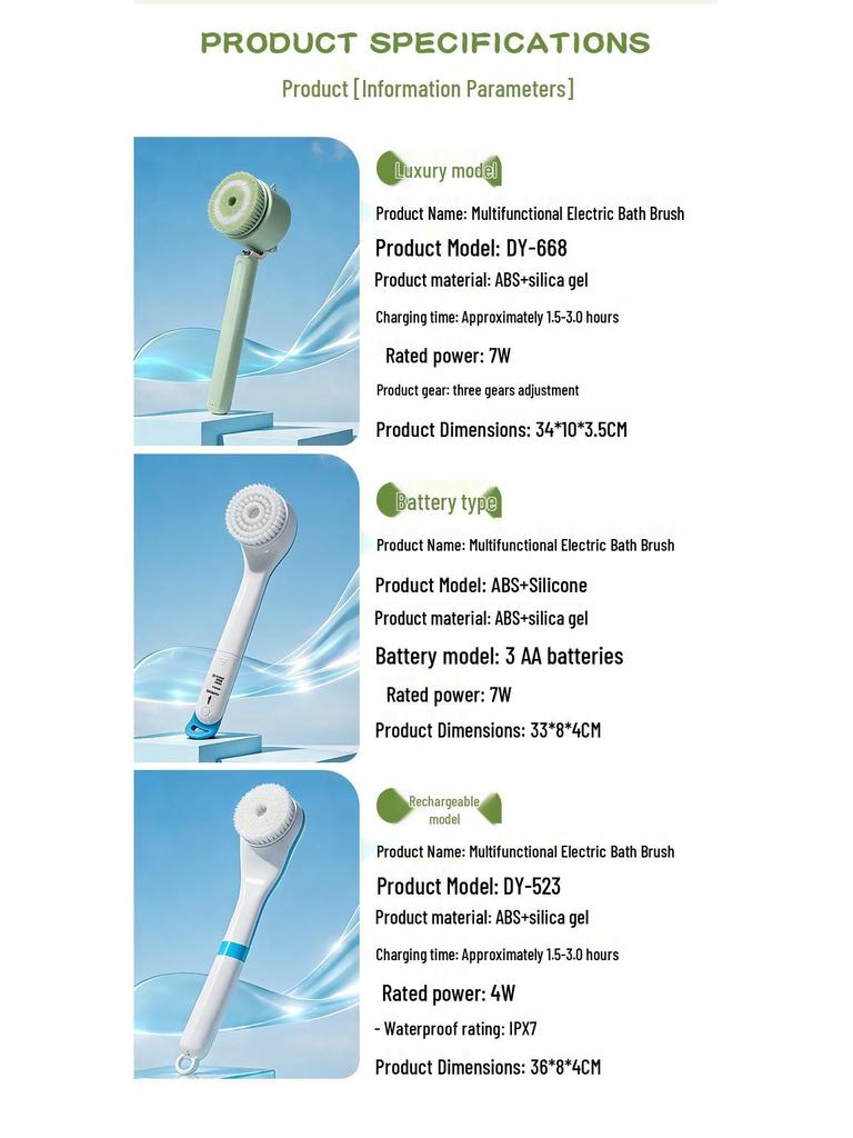 Long-Handled Electric Exfoliating Bath Brush - Automatic Back Scrubber for Removing Dirt & Dead Skin