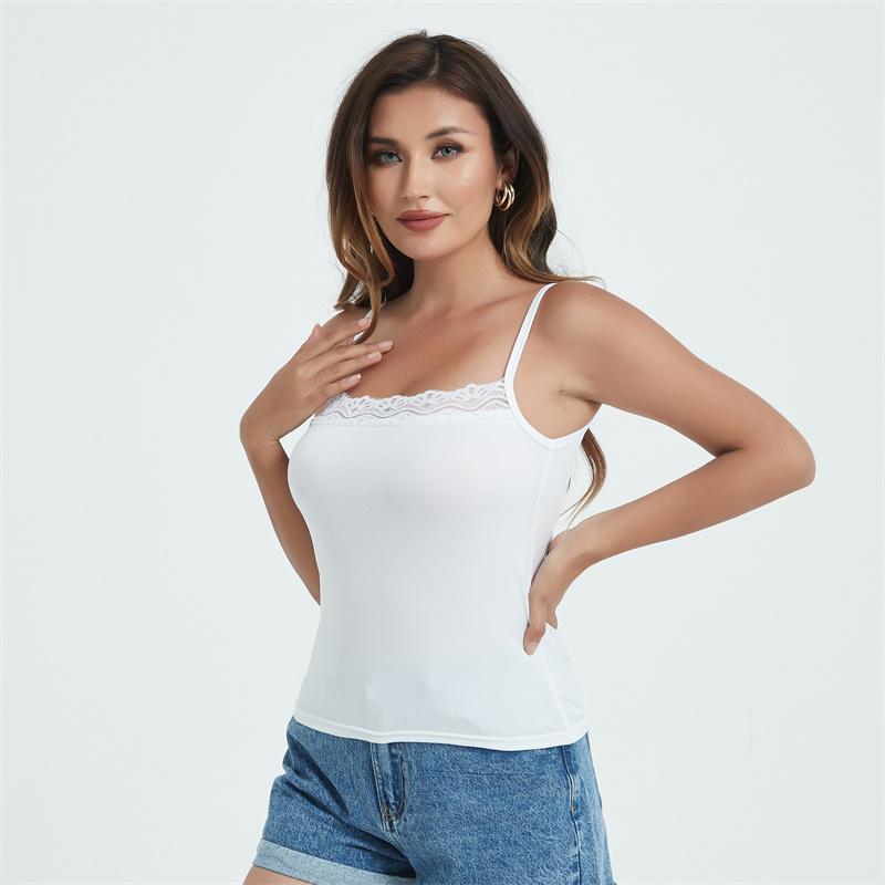 Dámské Letní Nové Tílka Camis Módní Ležérní Bez Rukávů Bavlna Krajka Sexy Dámské Street Jednobarevné Top Trička Hotsweet