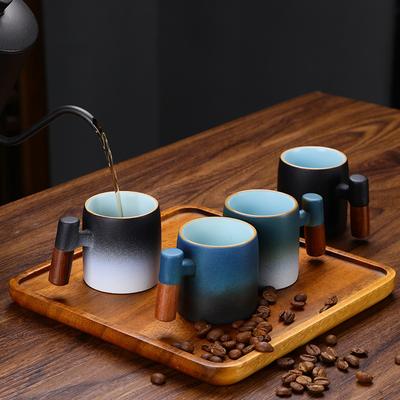 Keramische Teetasse Kreativer Holzgriff Retro Kung Fu Tee-Set Einzelne Tasse Espressotasse