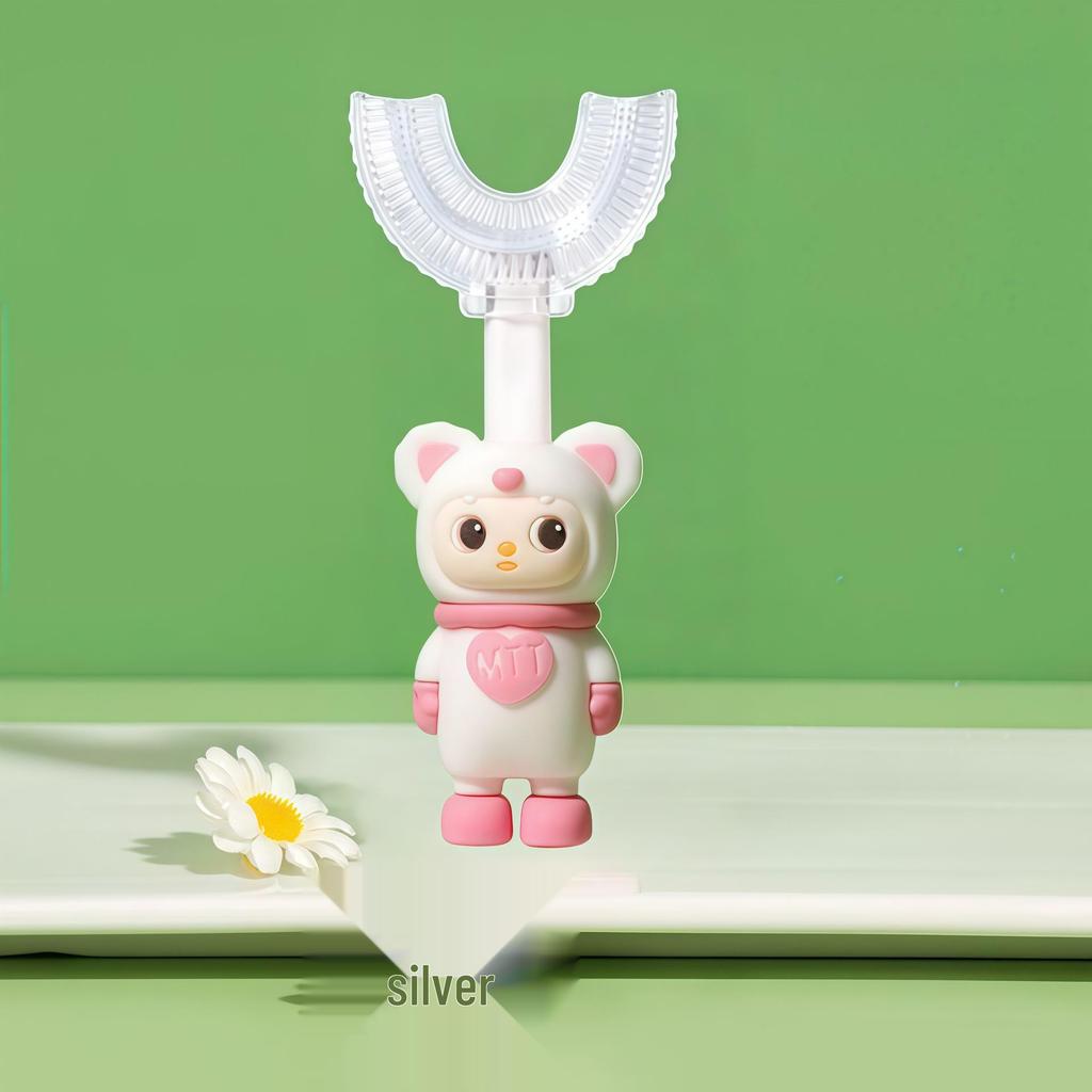 Children's U-Shaped Soft Bristle Toothbrush, Silicone Brush Head, Cartoon Robot Handle, Ages 1-12.