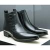 Large Size Men's High Top Side Zipper Color Matching Leather Shoes Fashion Pointed Knight Boots
