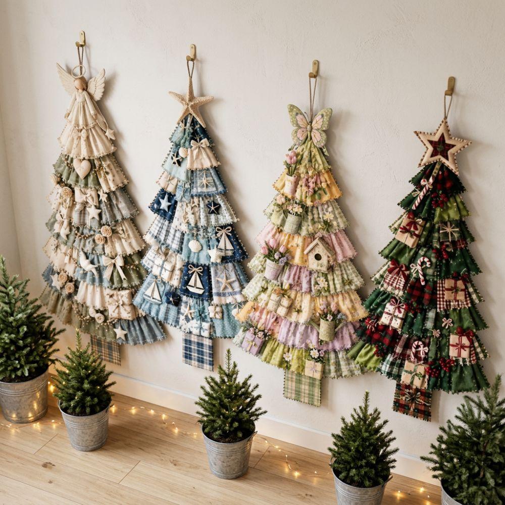 Albero di Natale in Tessuto Oversize Fatto a Mano Vintage Kit Artigianale Patchwork di Natale Decorazione per Camino