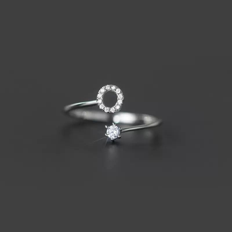 Fashion 925 Silver 26 Letter Ring Sparkling Diamond Zircon Open Ring Index Finger Your Ring Birthday Party Jewelry