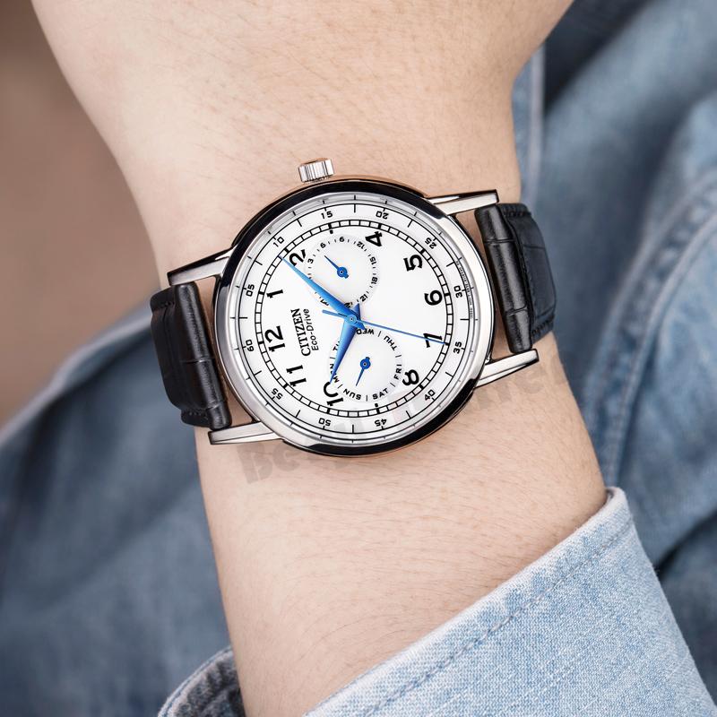 Citizen 30 Meters Water Resistant Eco-Drive Quartz Watch Leather Strap Men Watches White AO9000-06B