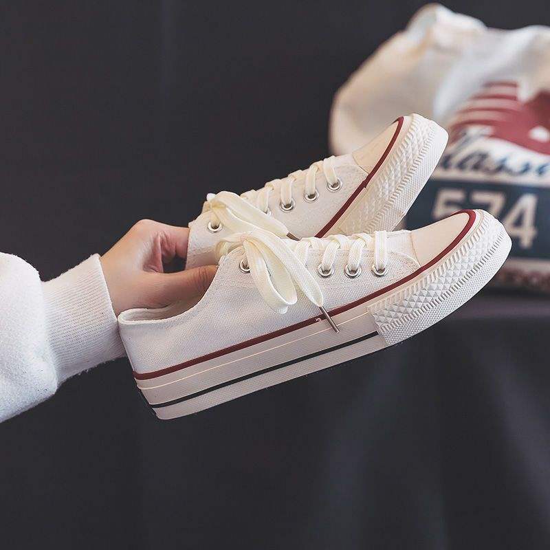 ins canvas shoes female Korean version versatile student 2025 spring and summer new Hong Kong style retro shoes original style white board shoes