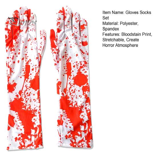 Halloween Gloves Socks Bloodstain Print Enigmatic Spooky Nurse Cosplay Haunted House NPC Prop Stretchable Festive Horror Atmosphere Decoration