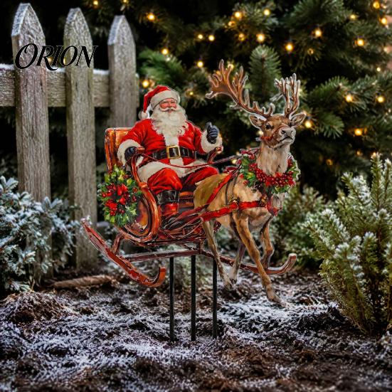 Double Sided Printed Stakes Santa Claus Garden Stake, Christmas Acrylic Yard Sign, Reindeer Sleigh Ornament for Outdoor Lawn Patio Planter Cute