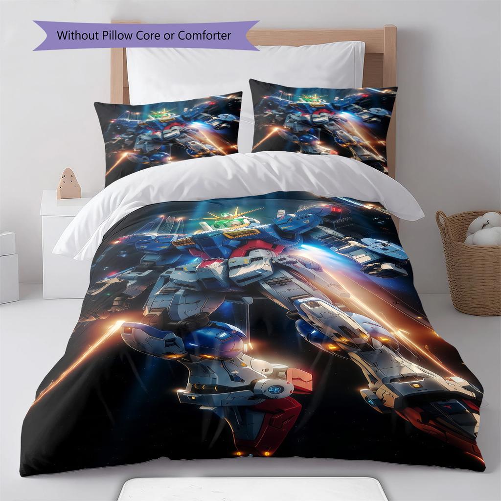 Gundam Cool Robot Style Bedding Set Anime Duvet Cover Polyester Soft Comforter Bedroom Set -QJY