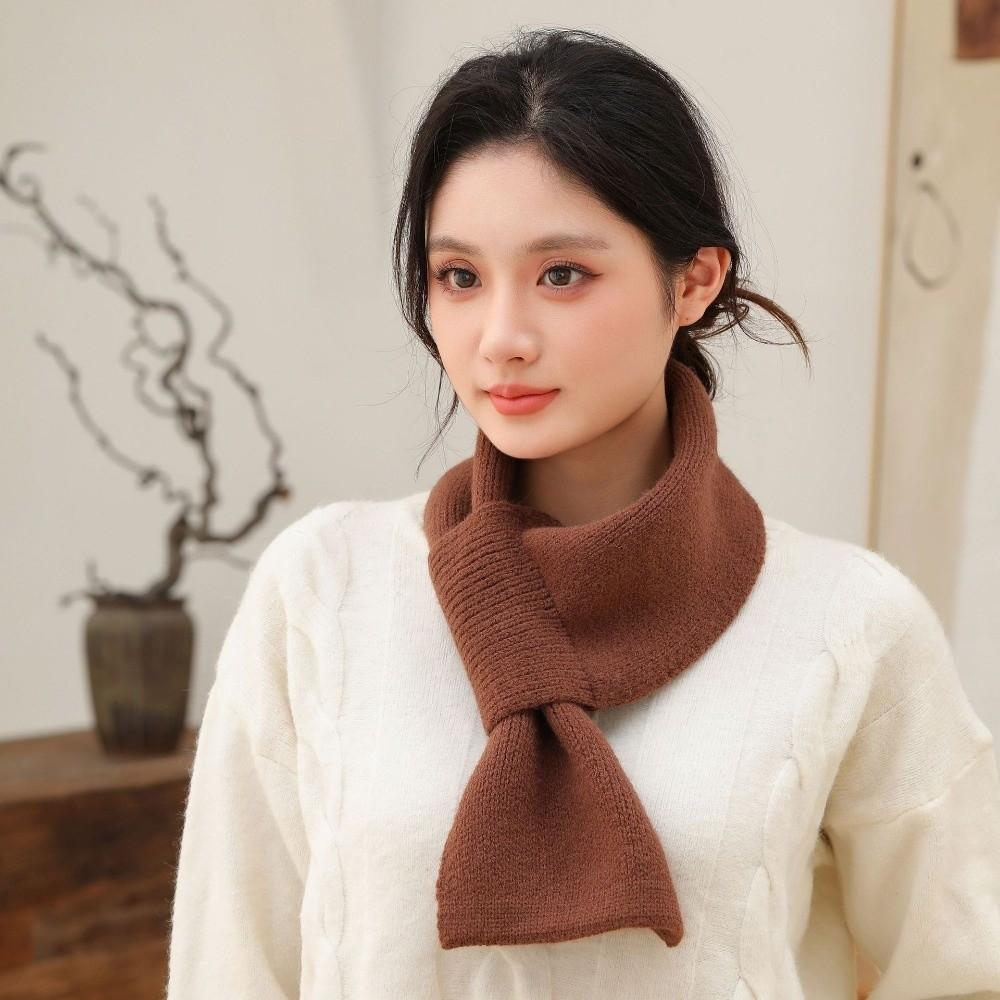 Soft Neck Thermal Warmer Solid Color Cross Short Scarf Fashion Knitted Scarf  Autumn Winter
