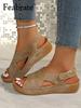 Sandali Donna Open Toe con Zeppa per Spiaggia e Uso Casual
