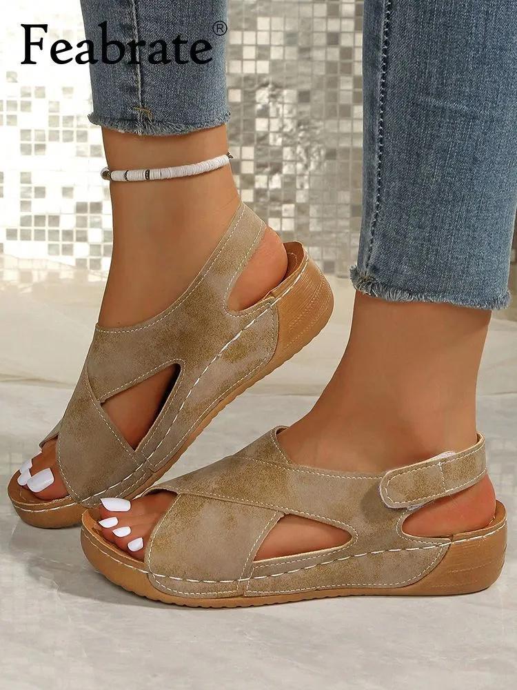 Sandali Donna Open Toe con Zeppa per Spiaggia e Uso Casual