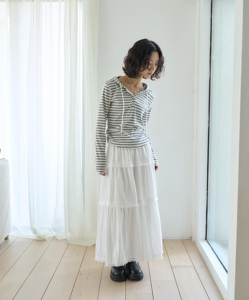 The Green Lab Tassel Frill Tiered Long Skirt [Ivory]
