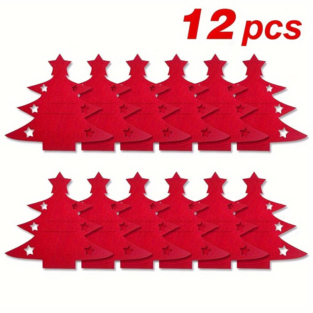 12pcs Christmas Tree Felt Knife And Fork Set, Classic Christmas Theme Design, Tableware Pockets for Holiday Dining & Party Decor