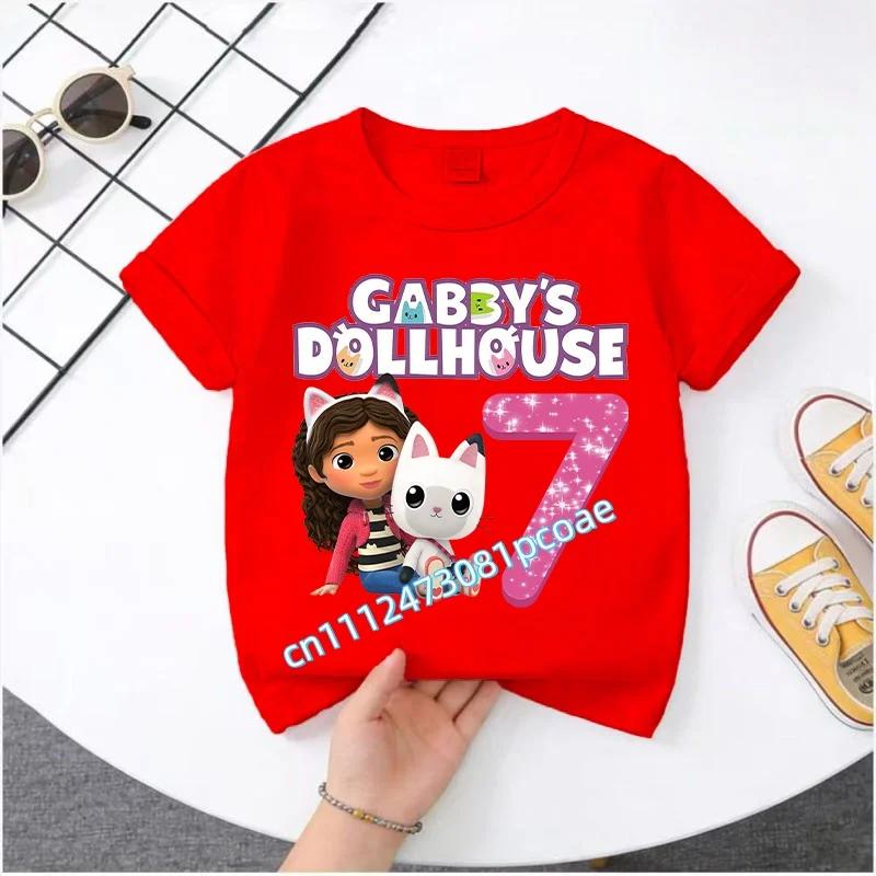 Summer Tshirt Gabby 29 Years Old Childrens Cotton Shortsleeved Sports Shirt for Girls Casual Top with Digital Cartoon Print