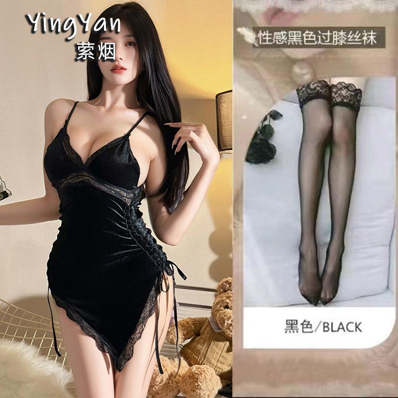 Sexy Lingerie Sexy Velvet Seduction Whole Single Deep V Passion Seduction Cross Lace Backless Seduction