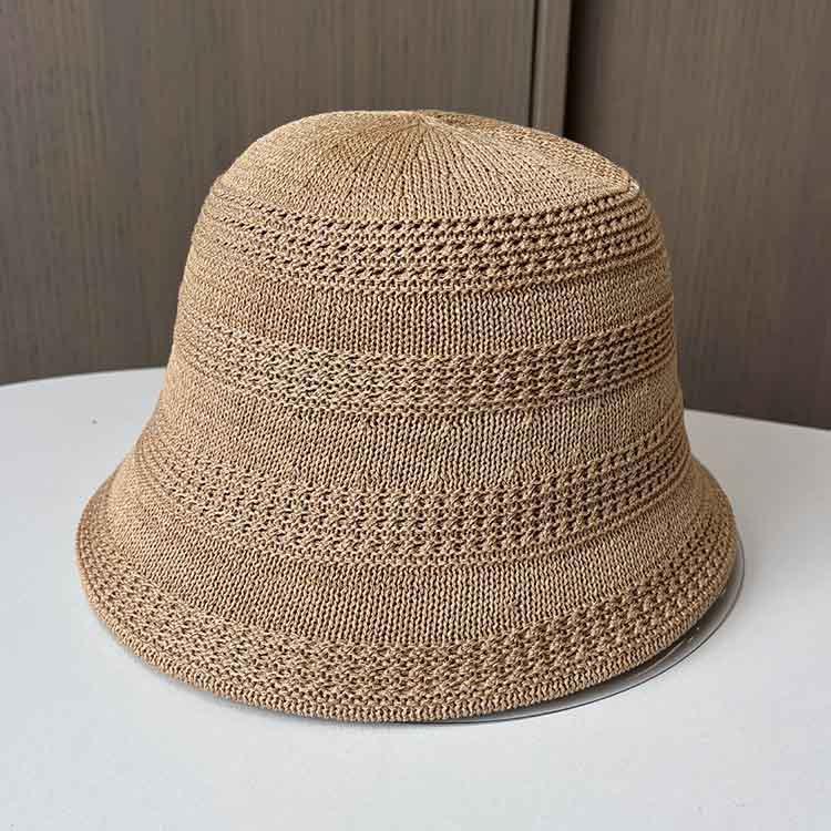 New Hollow Breathable Knitted Basin Hat Women's Foldable Plain Face Cover Bucket Hat Outdoor Sunscreen Sun Hat