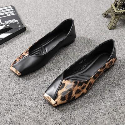 Soft-soled Flat Shoes Summer New Shallow Soft Leather Single Shoes Metal Small Square Head Leopard Print Women's Shoes