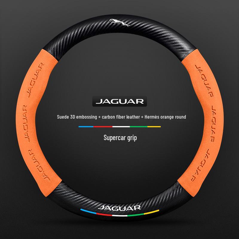 

Jaguar Steering Wheel Cover: Suede Leather & Carbon Fiber for XEL, XFL, F-PACE, F-TYPE, XE, XJ 38cm
