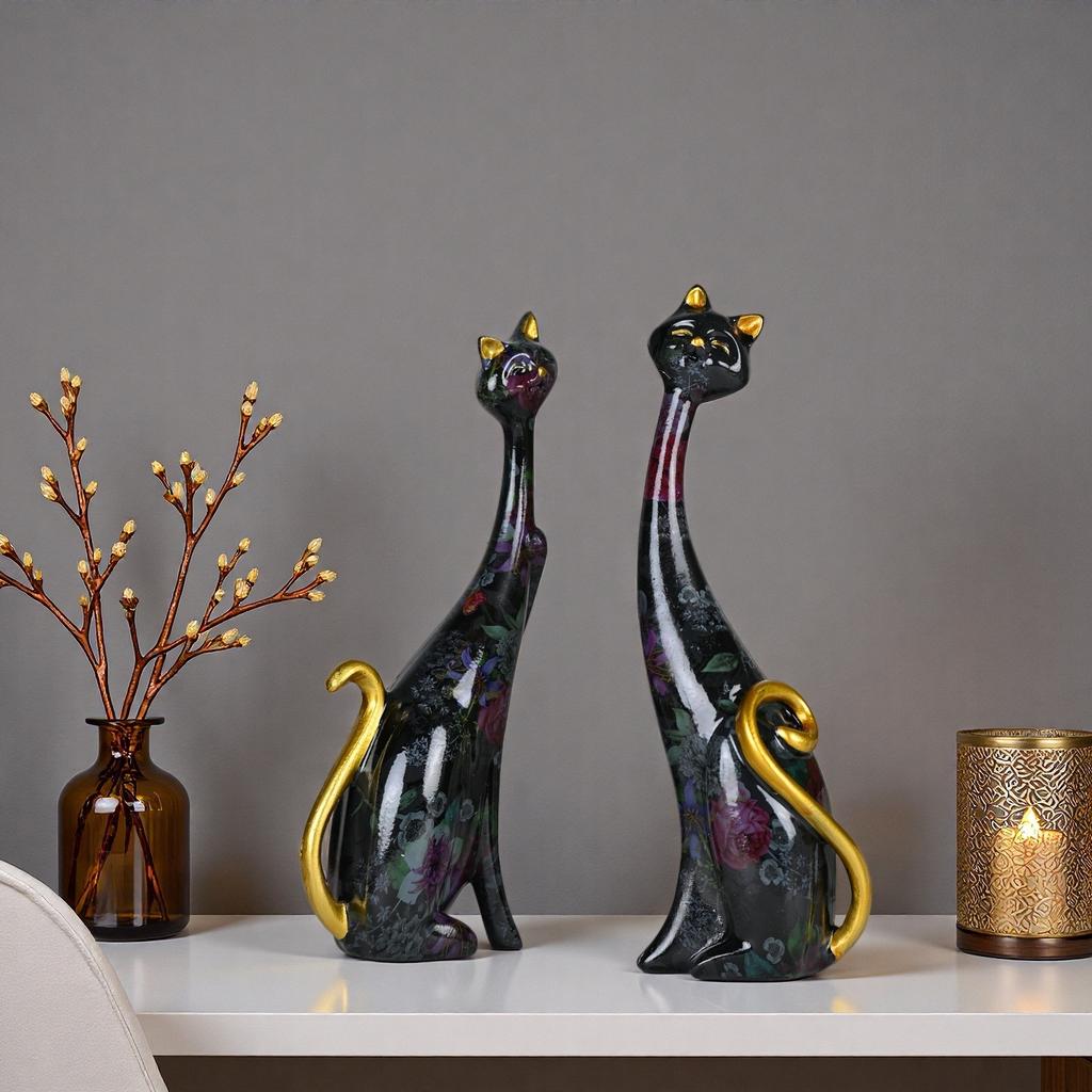European creative abstract oil painting cat decoration festive gifts resin handicrafts bedroom desktop entrance cat ornament