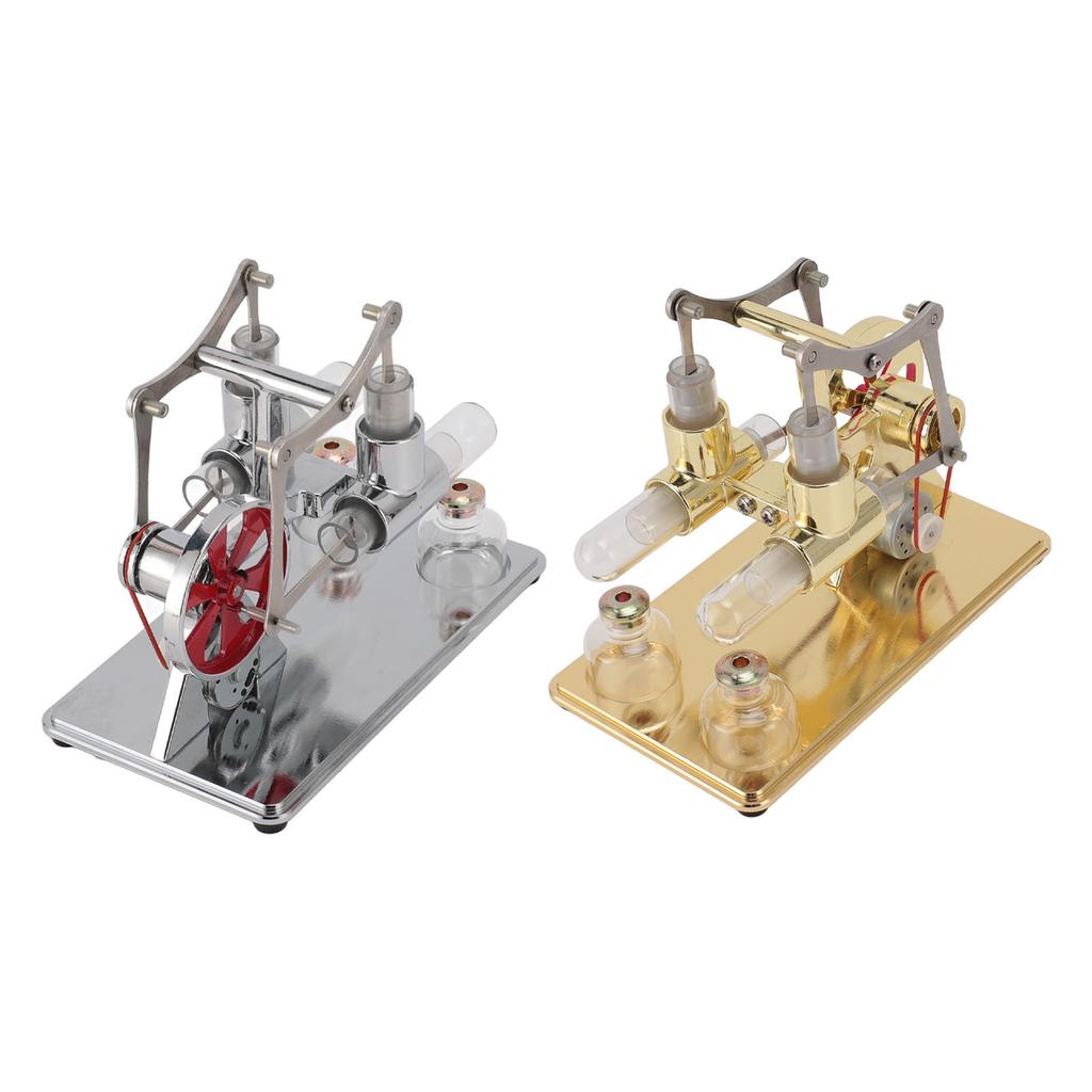 Stirling Engine Model Kit Early Educational Double Cylinder All Metal Wooden Base Stirling Engine Mo