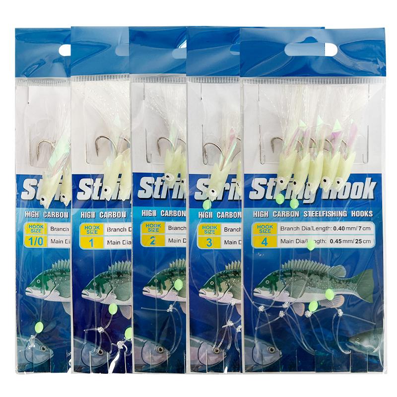 MIX 5PCS/BAG 5 Hooks Sabiki Rigs Saltwater Fishing Lures Bait Rigs Real Fish Skin String Hook Mackerel Glow Sabiki Rigs