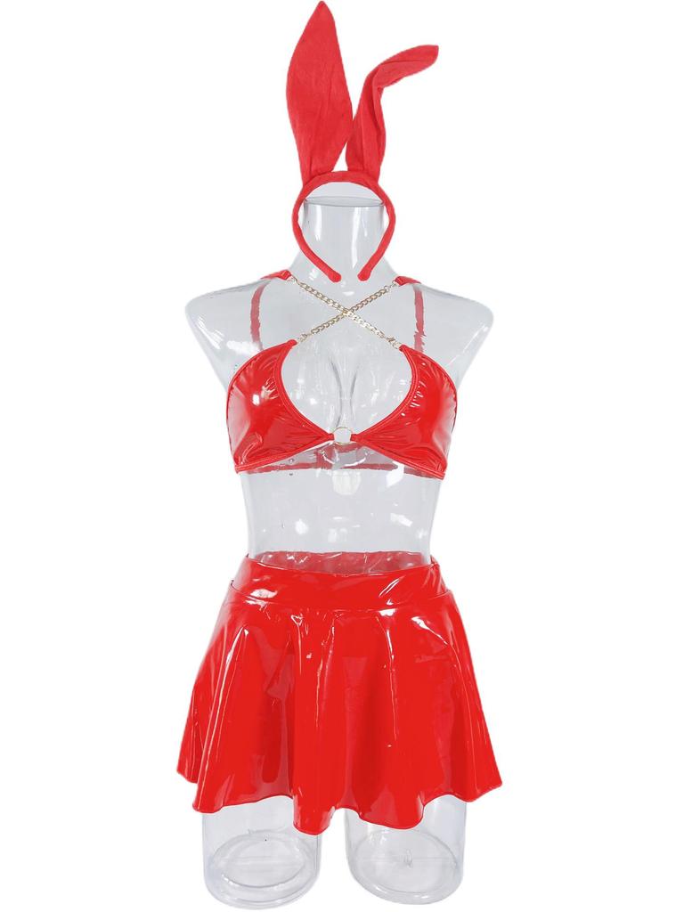 Valentine's Day Patent Leather Bunny Costume for Women