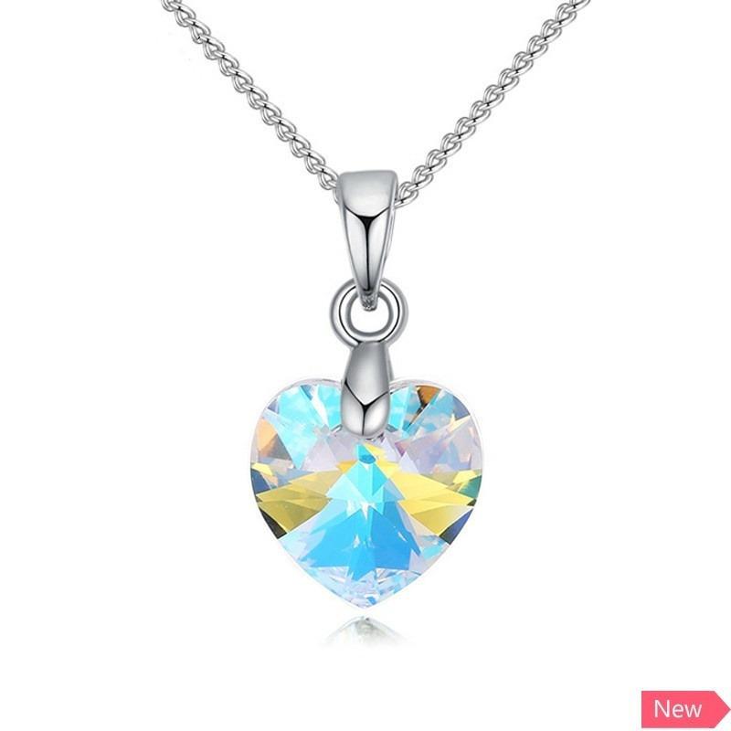 Heart Necklaces Pendant Crystals for Women Girls Gift Silver Chain Girl Jewelry