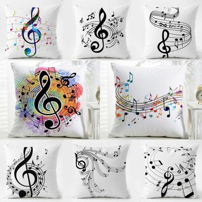 Simple Fashion Casual Sheet Music Printing Cushion Cover Washable Linen Pillowcase Soft For Daily Sofa Bed Home Room Decor