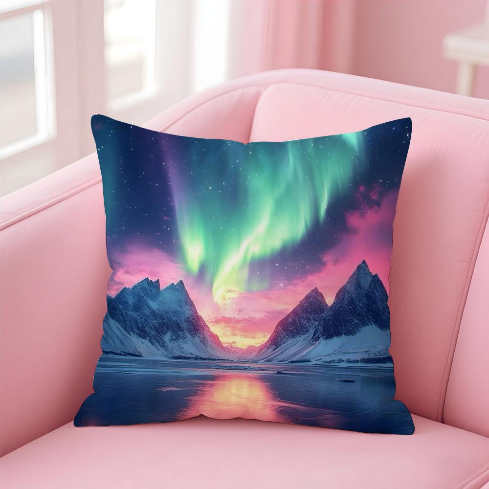 Dreamy And Beautiful Arctic Aurora Cushion Cover Pillow Case Soft Skin Friendly Fabric  Concealed Zipper