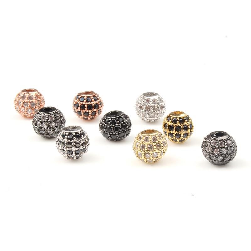 4mm Fashion Metal Brass Micro Pave Crystal CZ Round Space Beads for Jewelry Making Bracelet 3pcs/lot