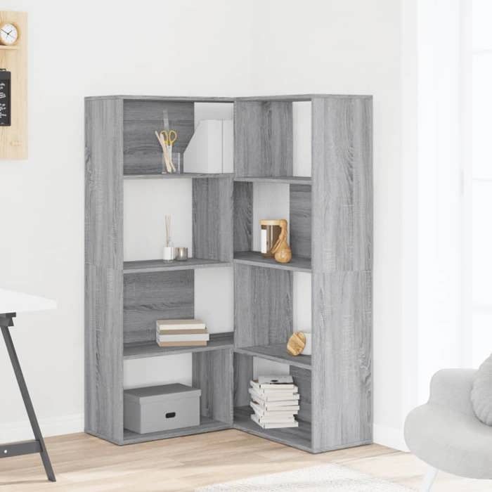 VidaXL Corner Bookshelf with 4 Shelves Sonoma Grey Engineered Wood, Corner Bookcase, Corner Display Cabinet, Cabinet 3307815