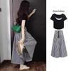 Last Piece: Cut Label Fake Two-Piece T-Shirt & Wide-Leg Skirt Pants Set