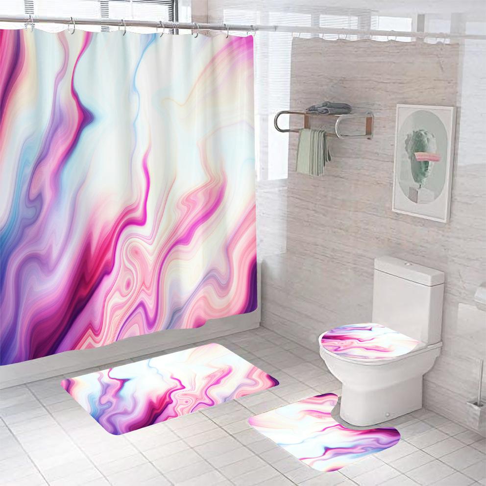 Bathroom Shower Curtain Four-piece Digital Printing Marble Waterproof Shower Curtain Toilet Partition Curtain Bath Mat