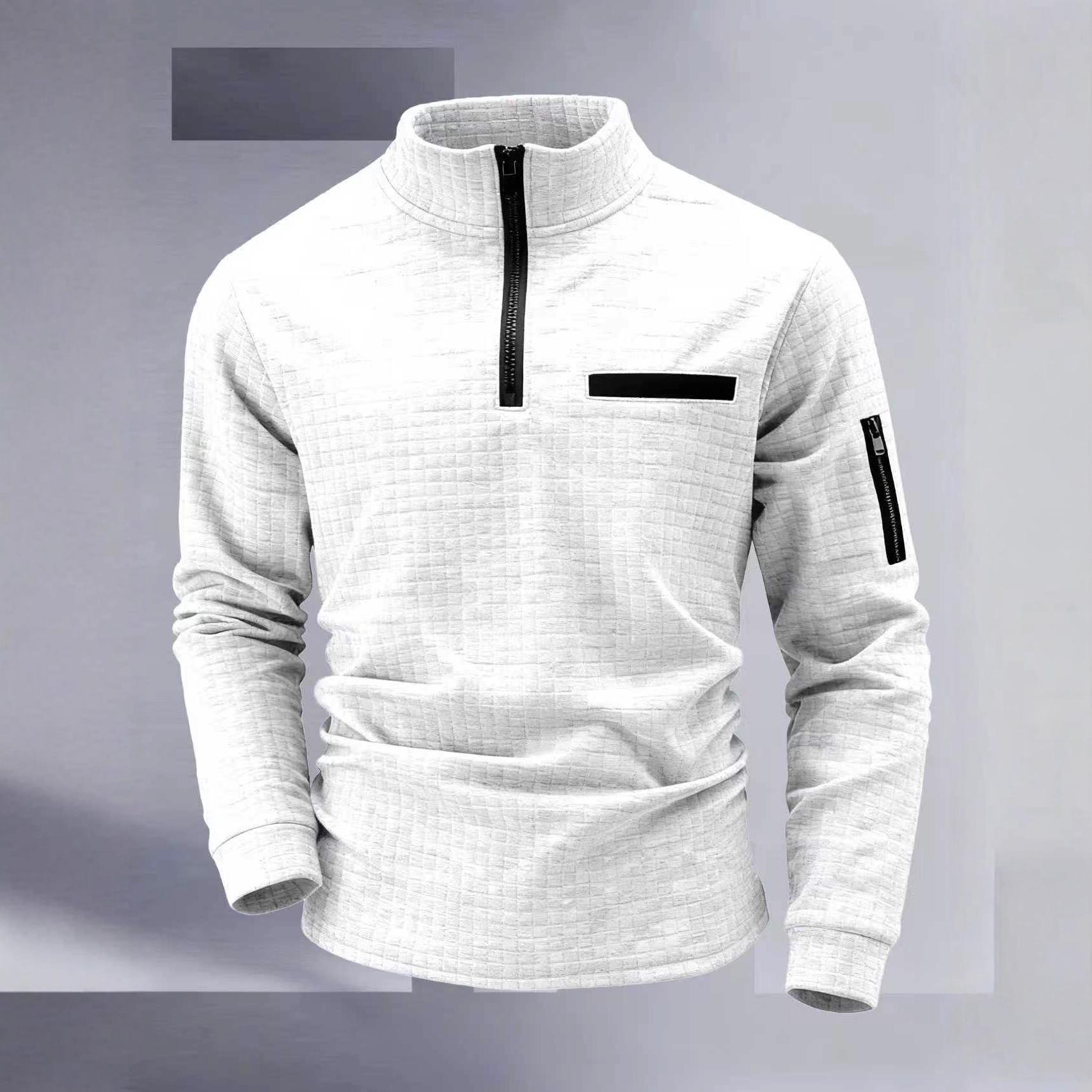 Spring and Autumn Men s European and American POLO Shirt Arm Zipper Sports Polo Shirt S белый