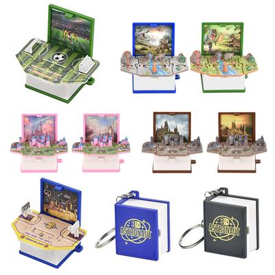 Funny 3D Folding Book Keyring Birthday Gift Fold Book Keychain 3D Popup Dinosaur Castle Christmas Surprise Anxiety Stress Children Kids Toy
