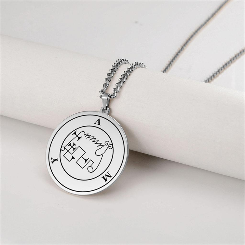 EUEAVAN Vintage Solomon Seal Pendant Necklaces Stainless Steel Silver Color King Asmoday Demon Sigil Amulet Jewelry Gifts