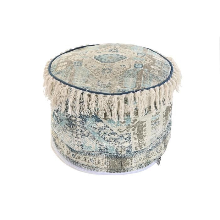 Coussin de sol - Beige, bleu et marron - 40 x 40 x 40 cm - Polyester et coton - Style ethnique