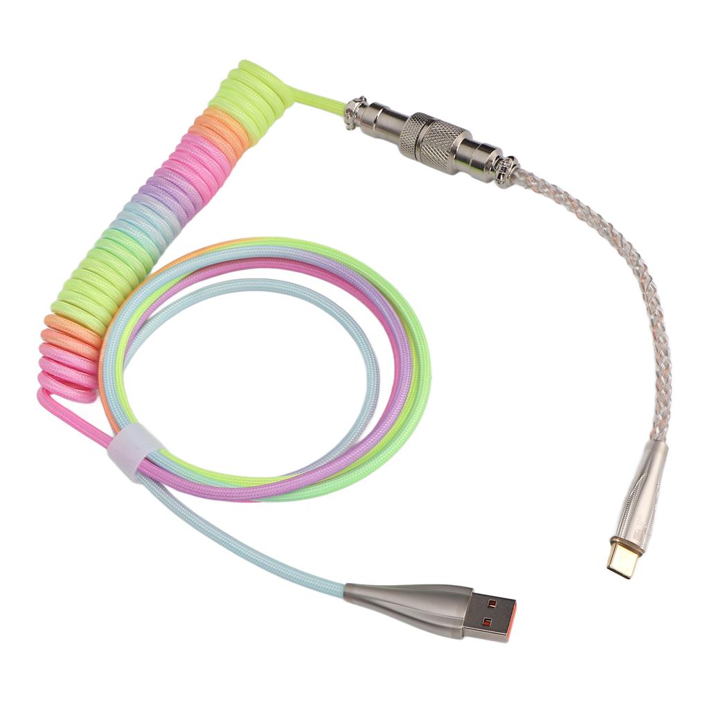 Gaming Keyboard Cable Gradient Color RGB Luminous Custom Mechanical Keyboard Retractable USB C Coiled Spring Cable Type