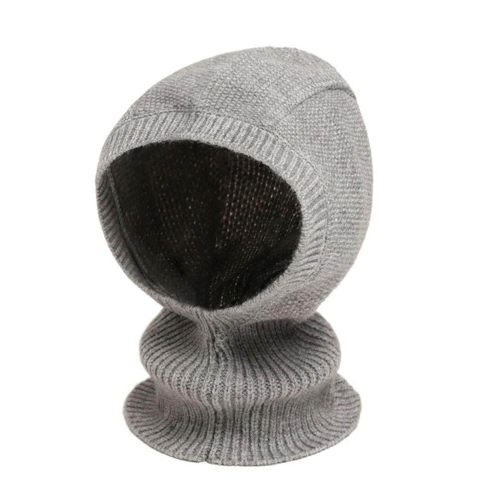 Solid Color Knitted Hooded Cap Woolen Neck Collar Beanies Cap Fashion Balaclava Hat  Outdoor