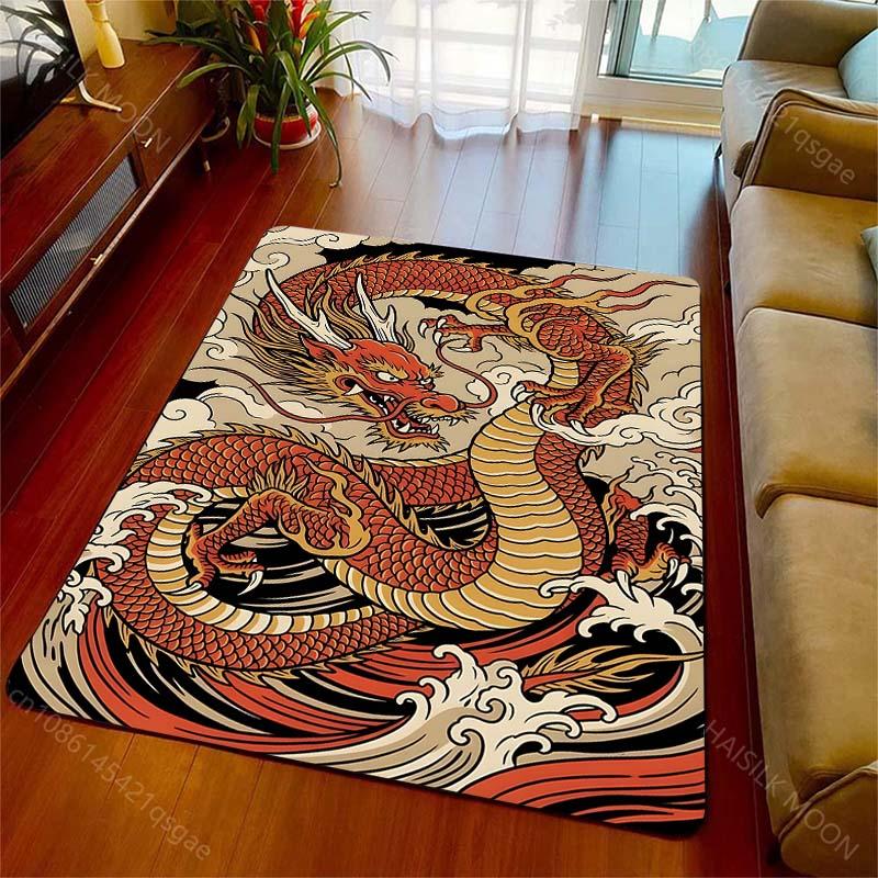 Multiple Sizes Red Dragon Swirling In Clouds Carpet for Living Room Bedroom Sofa Home Decor Rus Non-slip Floor Mat Luxury Gift