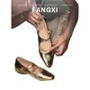 Schafsleder-Version~ Französisches Gold, spitze Zehenpartie mit Mary Jane Schuhen, Damenschuhe mit flachem Ausschnitt, flache Sohle mit innerer Höhenerhöhung, Einzelne Damenschuhe